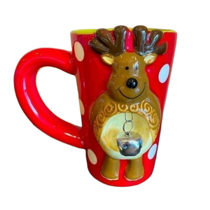 Pier 1 Reindeer Jingle Bell Holiday Mug